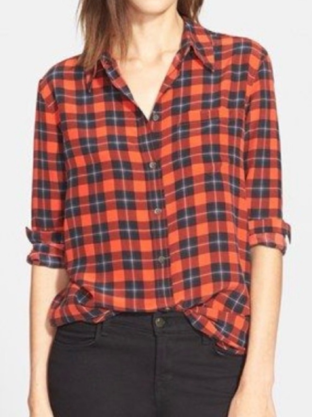 Equipment Reese Blouse, Size Small, Red and Black, 100% Silk, Plaid, Button Down